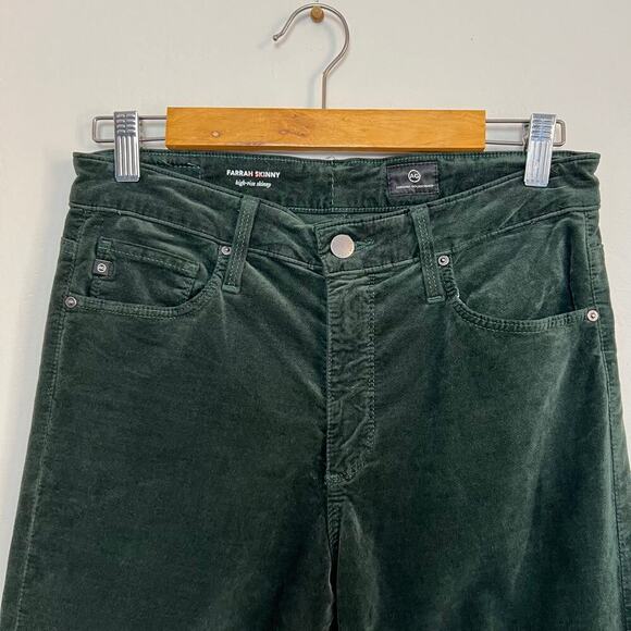 AG Adriano Goldschmied Farrah Skinny High Rise Green Stretch Velvet Jeans 29R - Picture 3 of 10